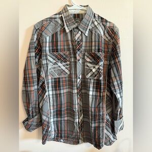 BKE Men's Plaid Button Down Shirt - Gray and Orange